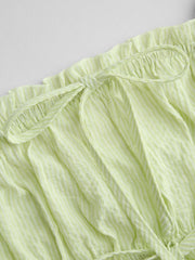 Cotton-blend Stripe Shirred Knotted Cami Top & Mid Rise Elastic Waist Mini Skort Set