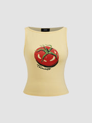 Boat Neck Tomato Graphic Tank Top