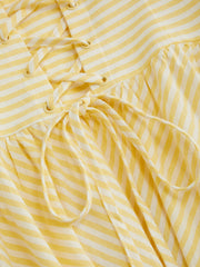 100% Cotton Sweetheart Stripe Lace Up Ruffle Hem Midi Dress