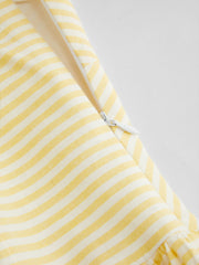 100% Cotton Sweetheart Stripe Lace Up Ruffle Hem Midi Dress