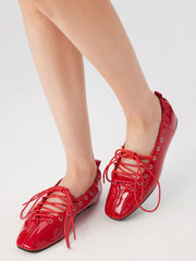 LACE-UP FAUX PATENT LEATHER MARY JANE SHOES