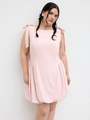 Boat Neck Bowknot Bubble Hem Mini Dress Curve & Plus