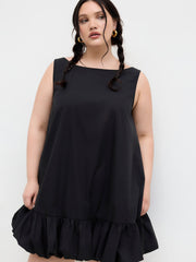 Boat Neck Backless Bowknot Ruffle Hem Mini Dress Curve & Plus