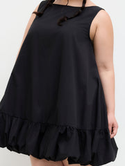 Boat Neck Backless Bowknot Ruffle Hem Mini Dress Curve & Plus