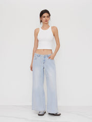 Cider Denim Low Rise Drawstring Straight Leg Jeans