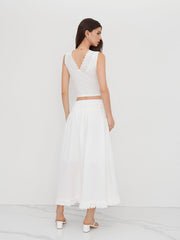 V-neck Tie Front Bow Broderie Anglaise Tank Top