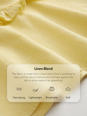 Linen-blend Sweetheart Knotted Lettuce Trim Ruffle Hem Top & Mid Rise Drawstring Shorts Loungewear Set