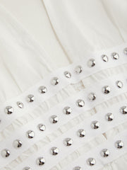 Halter Neckline Rivet Ruffle Hem Crop Tank Top