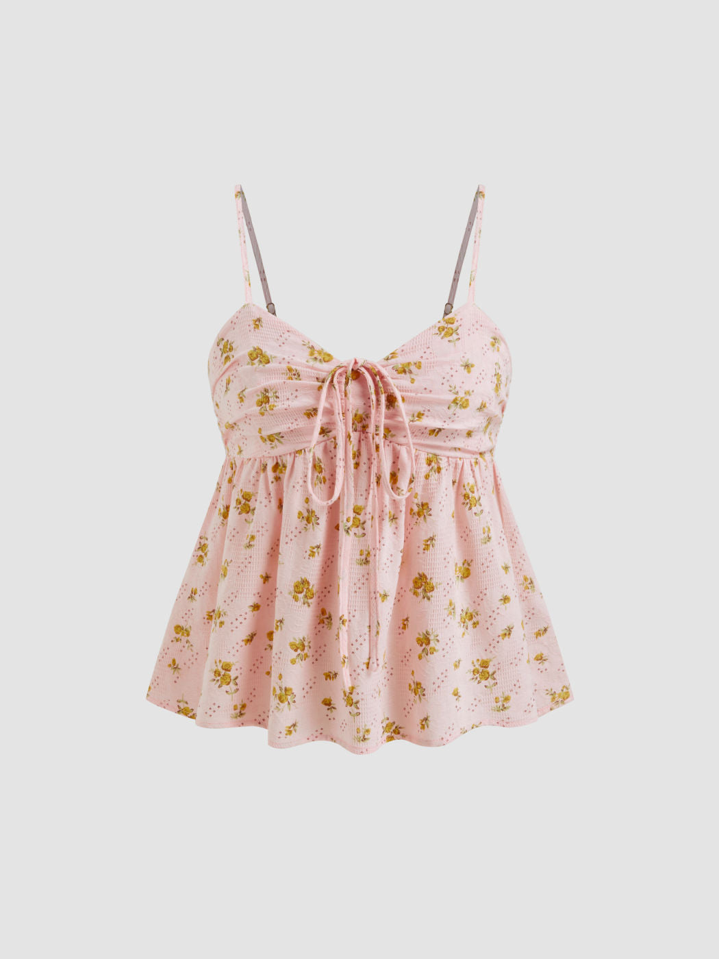 Jacquard Sweetheart Ditsy Floral Ruffle Hem Shirred Cami Top