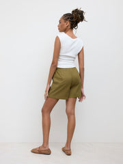 Linen-blend Mid Rise Drawstring Shorts