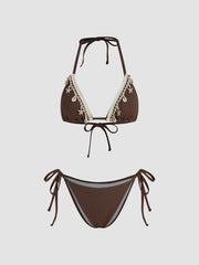 Halter Neckline Starfish Shell Knotted Tie Side Bikini Set