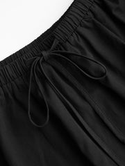 Cotton Low Rise Drawstring Elastic Waist Maxi Skirt
