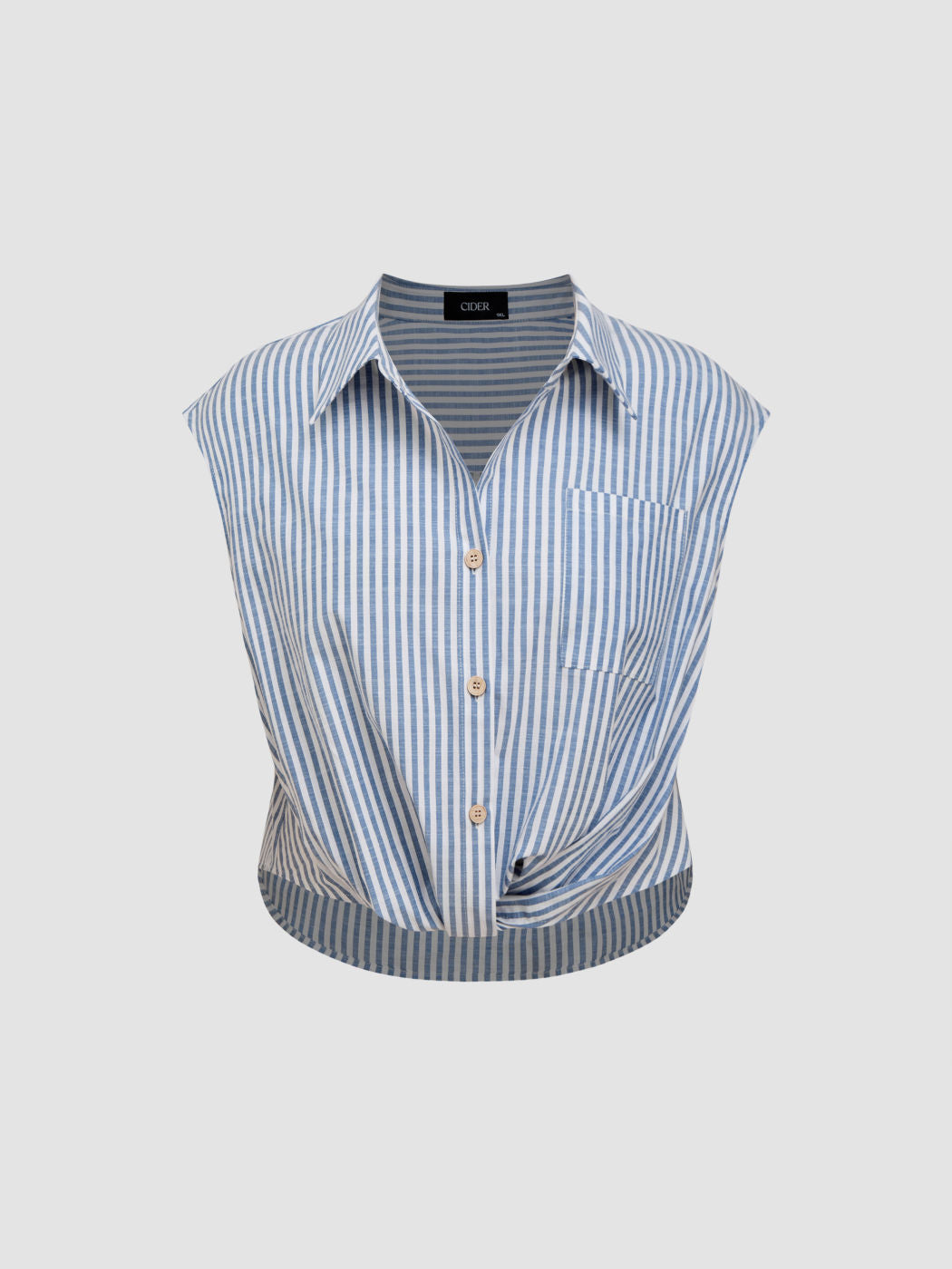 Cotton-blend Collar Stripe Twist Shirt Curve & Plus