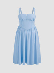 Cotton-blend Square Neck Lace Up Ruffle Maxi Dress Curve & Plus