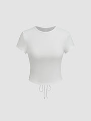 Round Neckline Drawstring Cut Out Tee