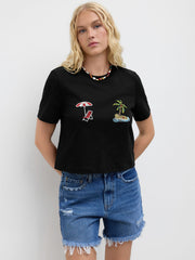 100% Cotton Coconut Tree Beach Beading Tee