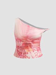 Mesh Asymmetrical Neck Floral Tank Top Curve & Plus
