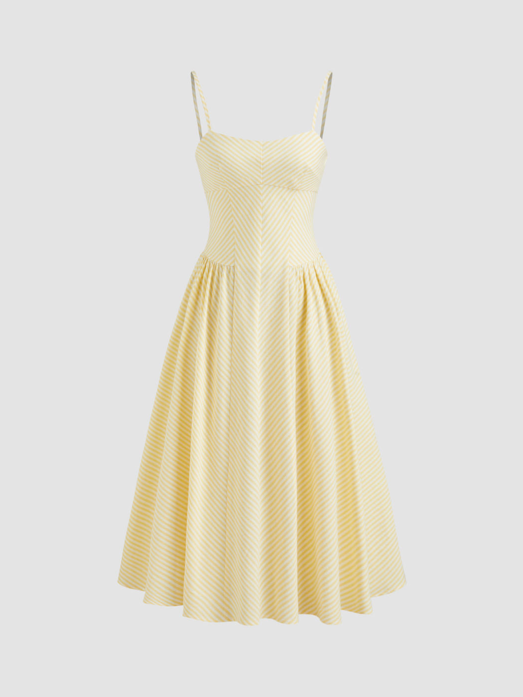 100% Cotton Sweetheart Stripe Lace Up Ruffle Hem Midi Dress