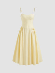 100% Cotton Sweetheart Stripe Lace Up Ruffle Hem Midi Dress