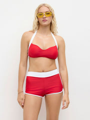 V-neck Contrasting Binding Knotted Bracelet Shorts Bikini Set