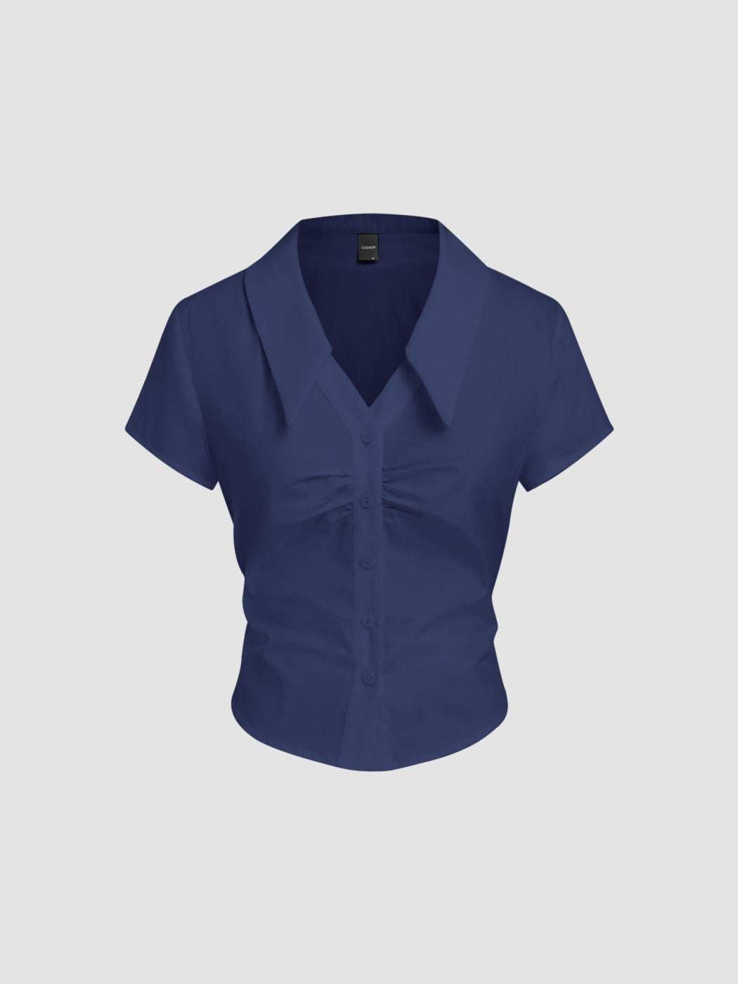 100% Cotton Polo V-neck Ruched Short Sleeve Shirt