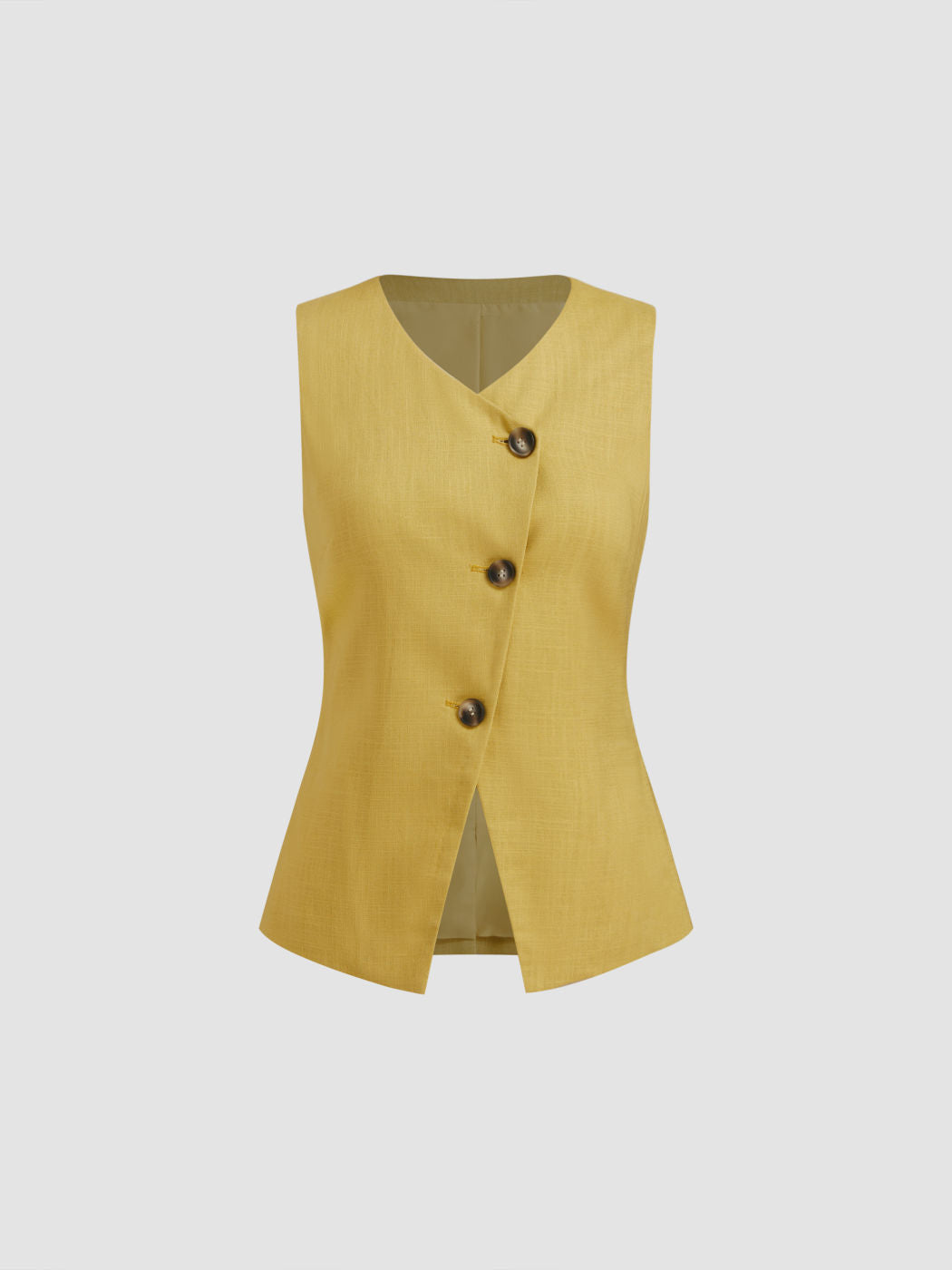 Linen-blend V-neck Asymmetrical Button Blazer Vest