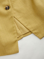 Linen-blend V-neck Asymmetrical Button Blazer Vest