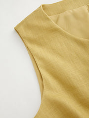 Linen-blend V-neck Asymmetrical Button Blazer Vest