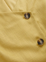 Linen-blend V-neck Asymmetrical Button Blazer Vest