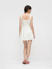 Linen-blend Sweetheart Neckline Button Ruffle Mini Dress