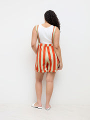 Denim Stripe Pocket Roll Hem Romper Curve & Plus