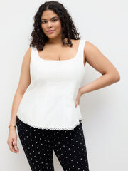 Cotton U-neckline Broderie Anglaise Hem Cut Out Tank Top Curve & Plus