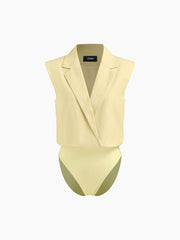 Linen-blend Collar Bodysuit