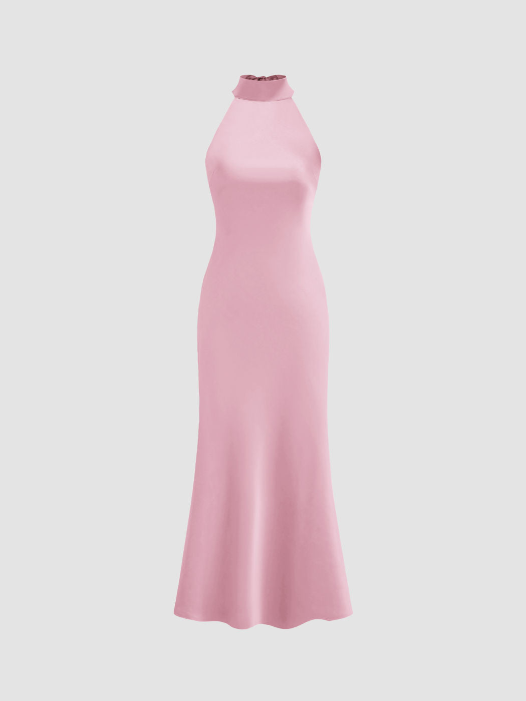 Satin Halter Neckline Backless Maxi Dress
