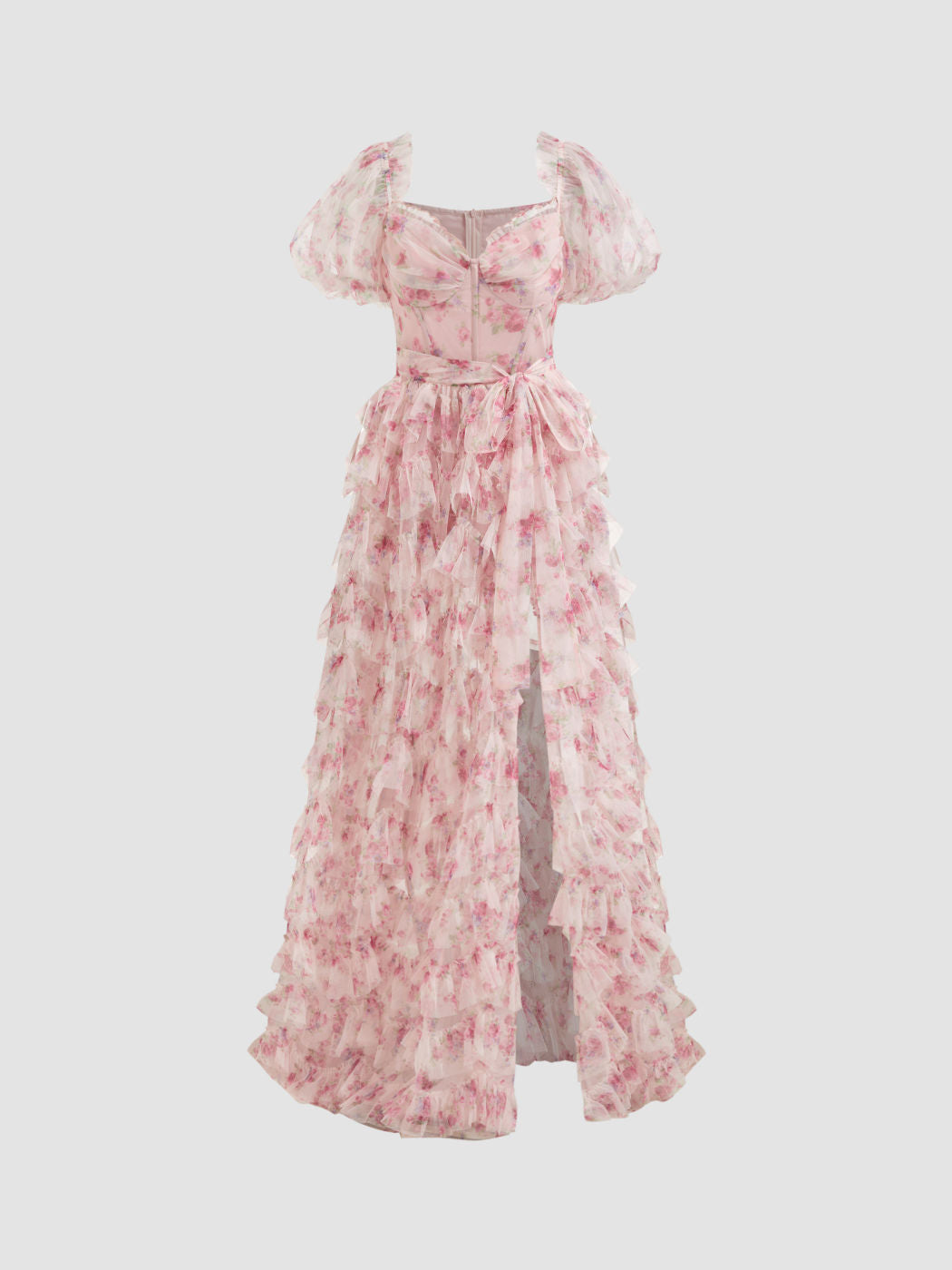 mesh sweetheart floral corset detachable layered maxi dress meline Floral Appliqu Corset Maxi Sweetheart Silhouette, Close-up details: boned corset, delicate spaghetti straps, and cascading floral appliqu across a flowing maxi. Perfect for wedding guests,