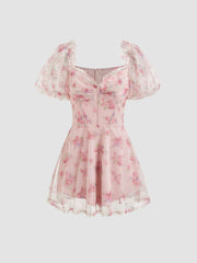Mesh Sweetheart Floral Corset Detachable Layered Maxi Dress