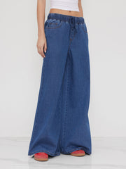 Denim Mid Rise Drawstring Wide Leg Jeans