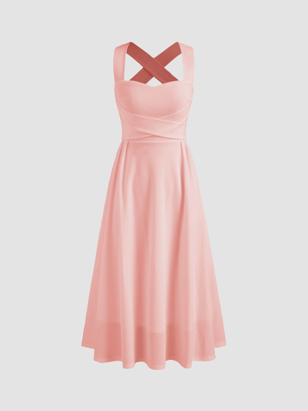 Square Neck Solid Criss Cross Ruffle Midi Dress