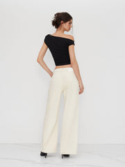 Cider Denim Mid Rise Asymmetrical Button Wide Leg Jeans