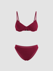 Sweetheart Neckline Rib Underwire Cheeky Bikini Set