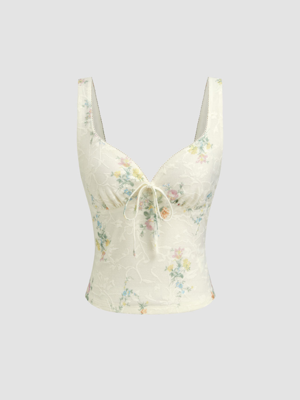 Lace Sweetheart Neckline Floral Knotted Tank Top
