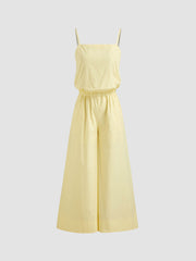 Cotton Square Neck Elastic Waist Cami Wide Leg Jumpsuit