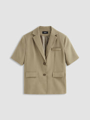 Linen-blend Collar Oversized Mid-length Blazer