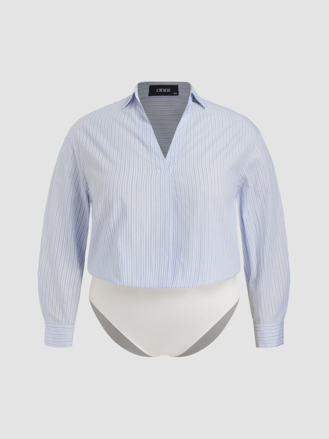 Cotton Collar Shirt Bodysuit Curve & Plus