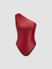 Asymmetrical Neck Ruched Bodysuit