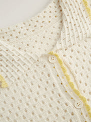 Knit Collar Fish & Tree & Shell & Turtle Graphic Hollow Out Oversized Cardigan