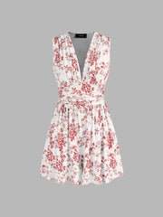 V-neck Floral Ruched Romper