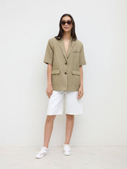 Linen-blend Collar Oversized Mid-length Blazer