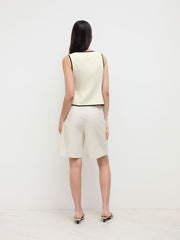 Linen-blend Mid Rise Pleated Shorts