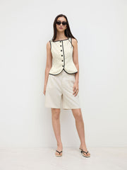 Linen-blend Mid Rise Pleated Shorts
